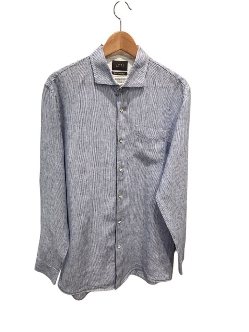 Jachs NY Blue Stripe Button Shirt Linen Blend Madison Fit Mens Large - Picture 2 of 11